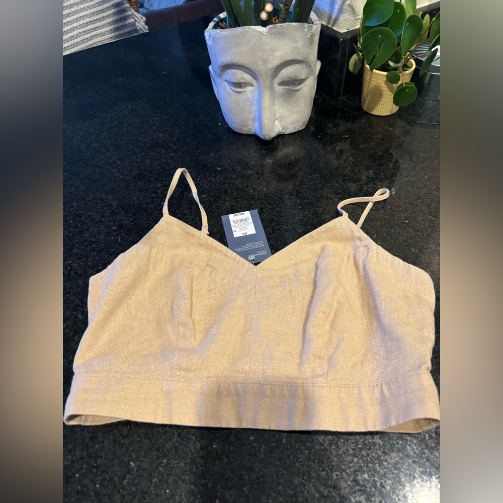 Universal Tan Linen Crop Top